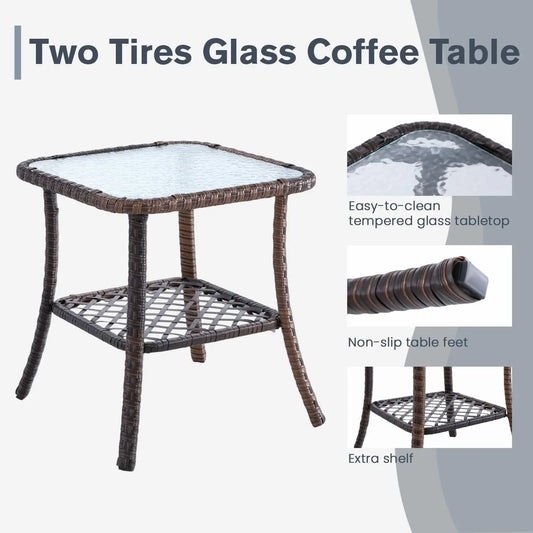 3 Pcs Patio Bistro Set with Table Set
