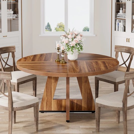 Farmhouse Round Dining Table for 4, 47 Inch