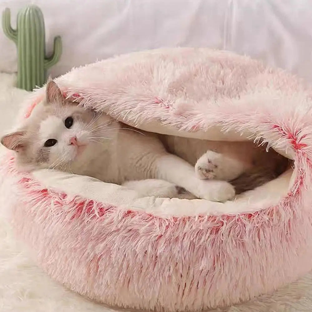 Winter Plush Round Cat Bed