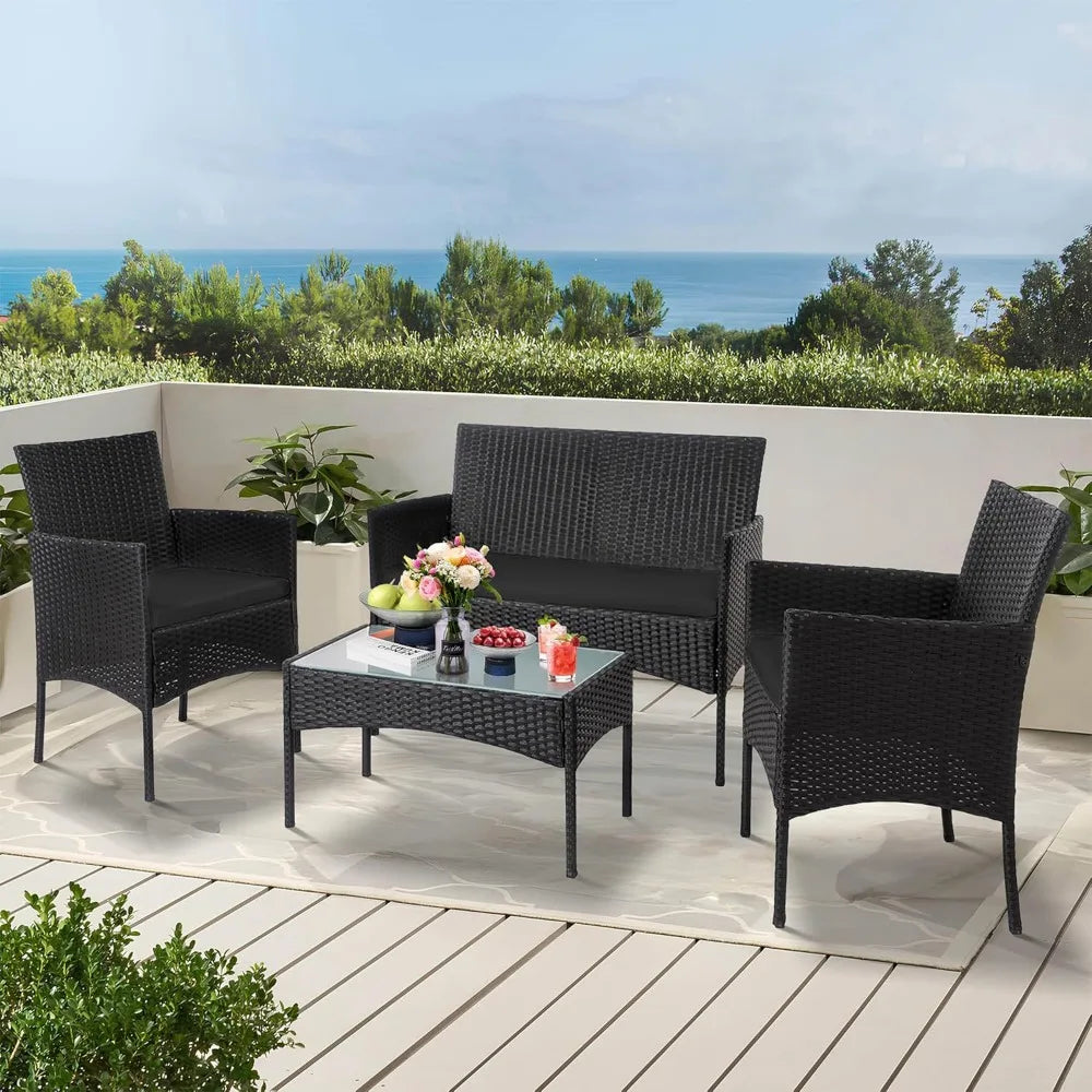 4 Piece Outdoor Wicker Patio Furniture Set