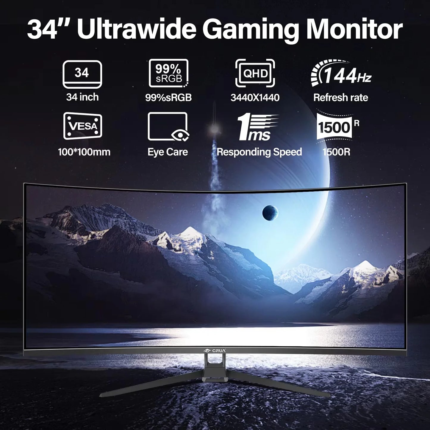 34 Gaming Monitor Curved Ultrawide WQHD