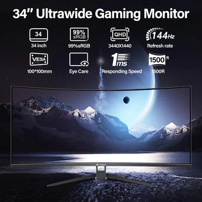 34 Gaming Monitor Curved Ultrawide WQHD