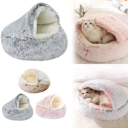 Winter Plush Round Cat Bed