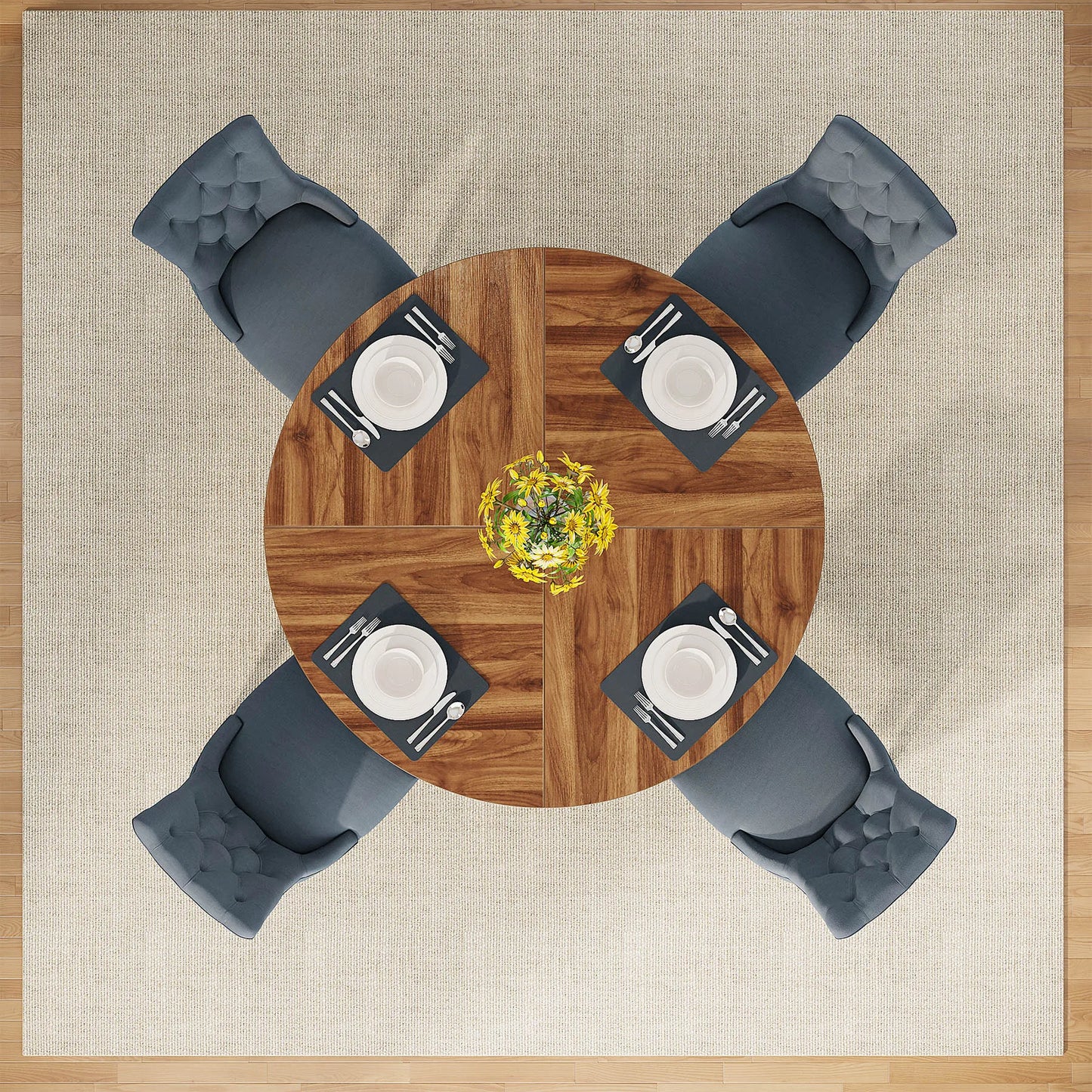 Farmhouse Round Dining Table for 4, 47 Inch