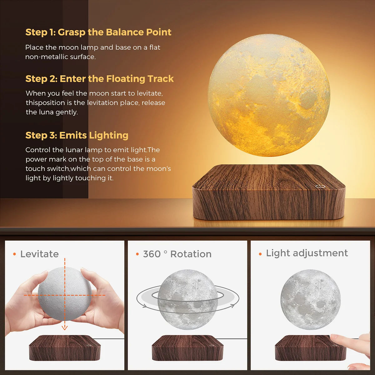 Magnetic Floating Rotating Moon Lamp