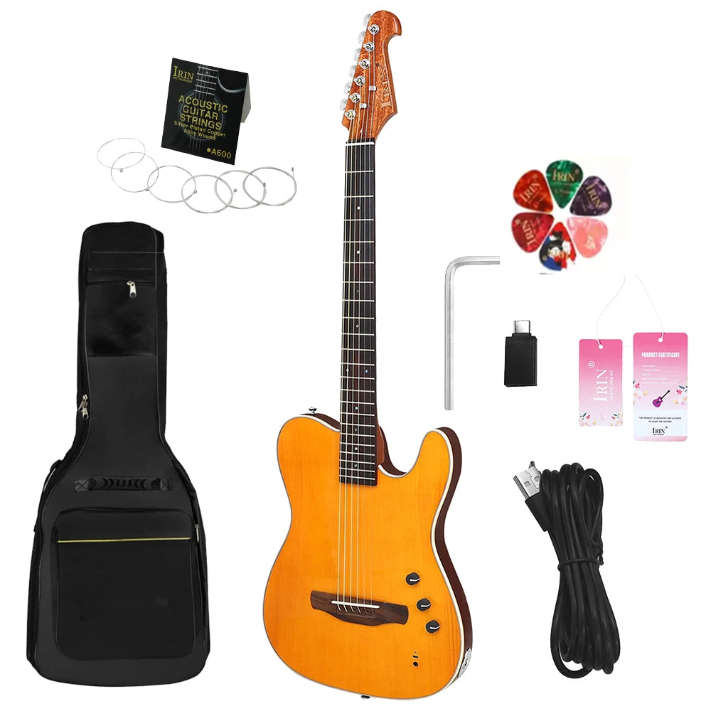 IRIN R3 Electric Acoustic Guitar 22-Fret 39 Inch 6 String Silent Smart Guitar Thin Body Spruce Panel Silent Folk Guitar with Bag