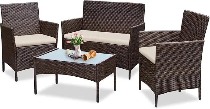 4 Piece Outdoor Wicker Patio Furniture Set