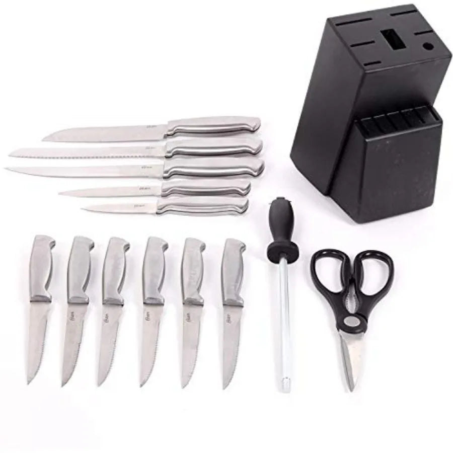 14 Piece Brushed Stainless Steel Knife Set