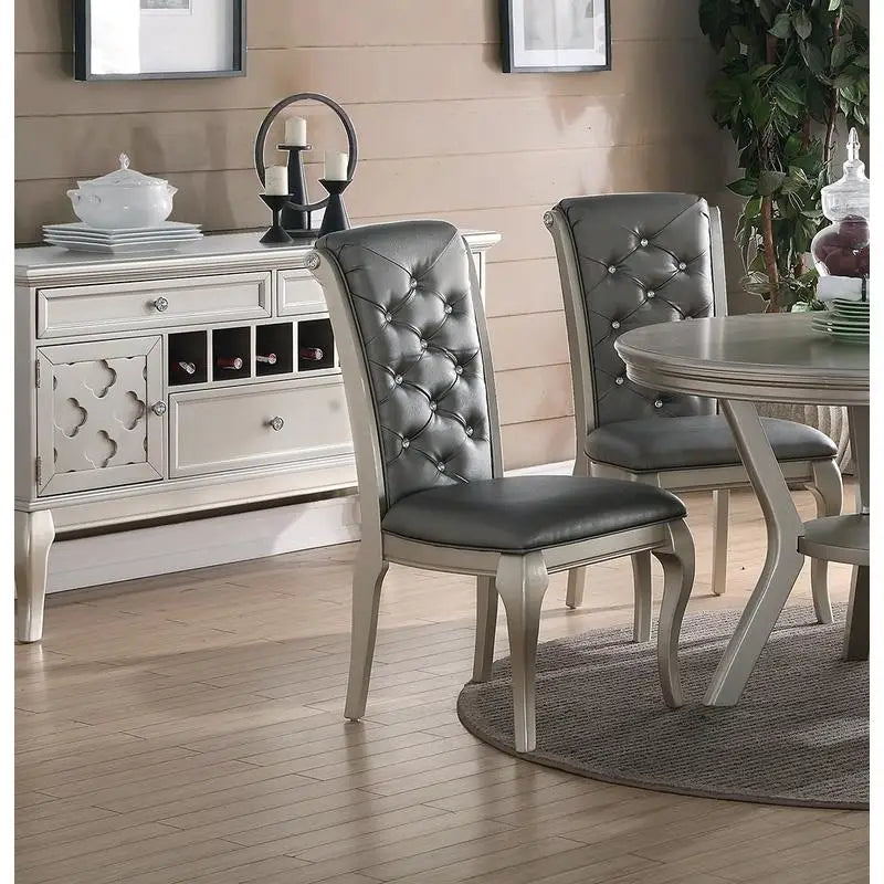 7pc Glass Dining Table Set Tufted Side Chairs
