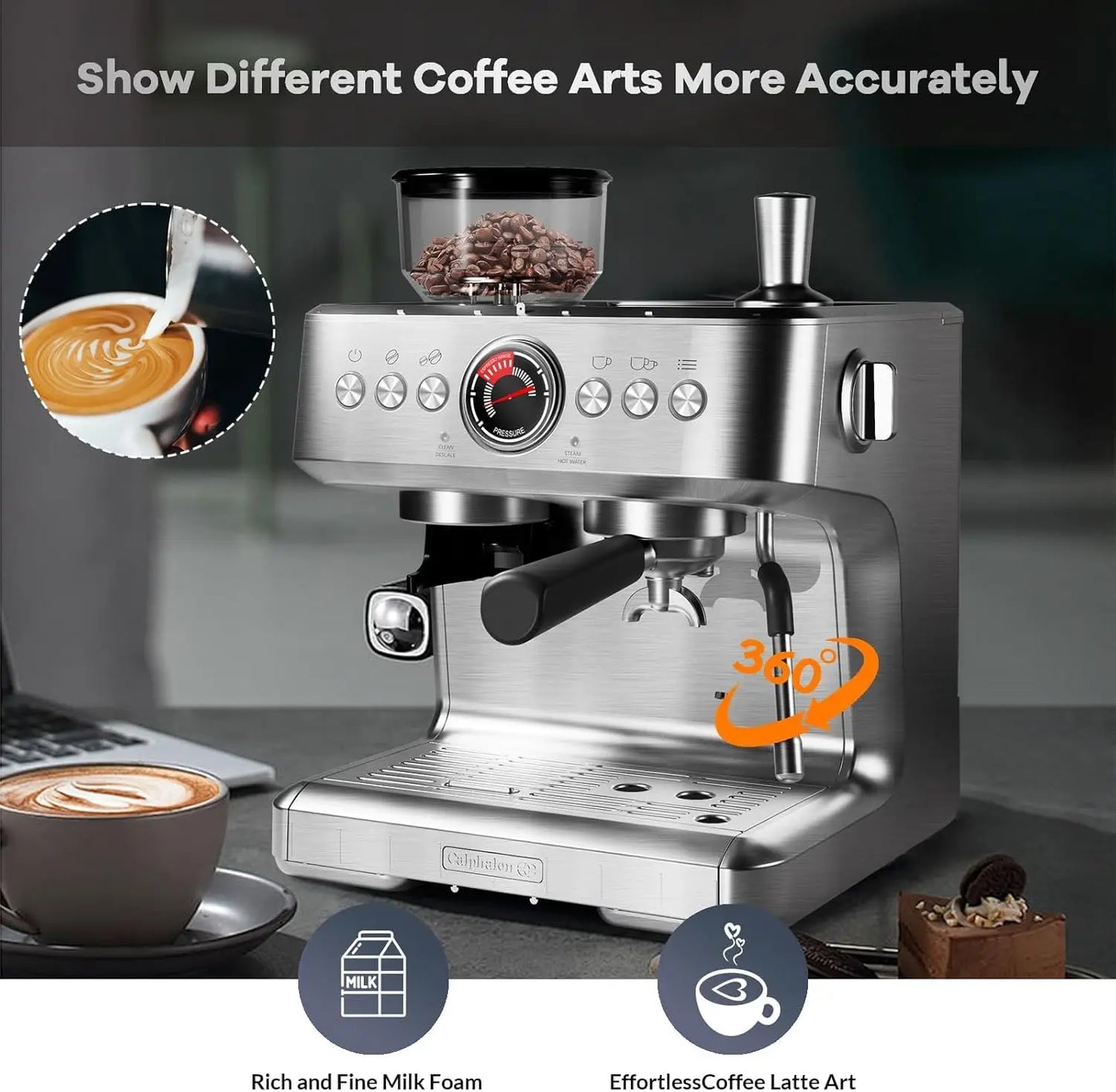 Espresso Latte Cappuccino Coffee Machines With Grinder