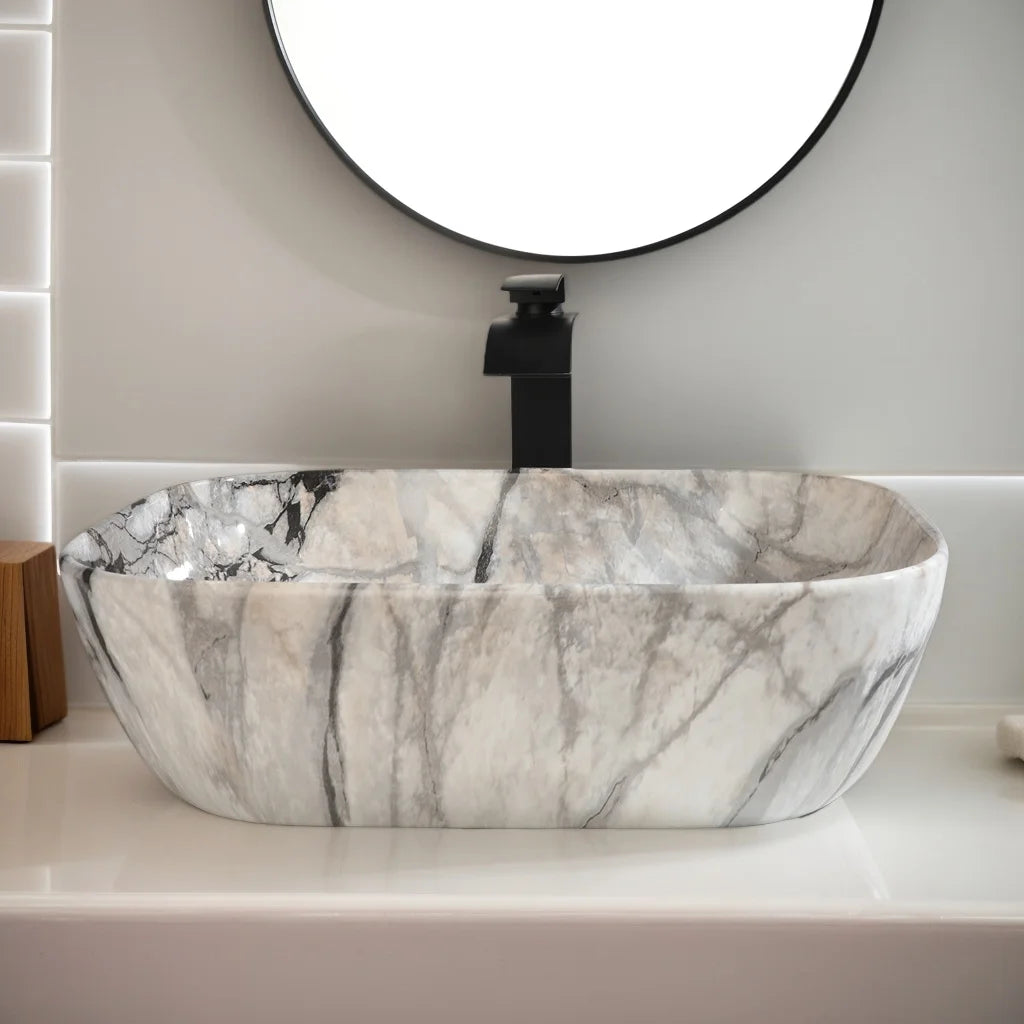 Artistic Marble Pattern Ceramic Vessel Sink Set