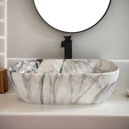 Artistic Marble Pattern Ceramic Vessel Sink Set