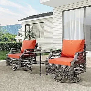 3 Piece Outdoor Swivel Chair Set, Wicker