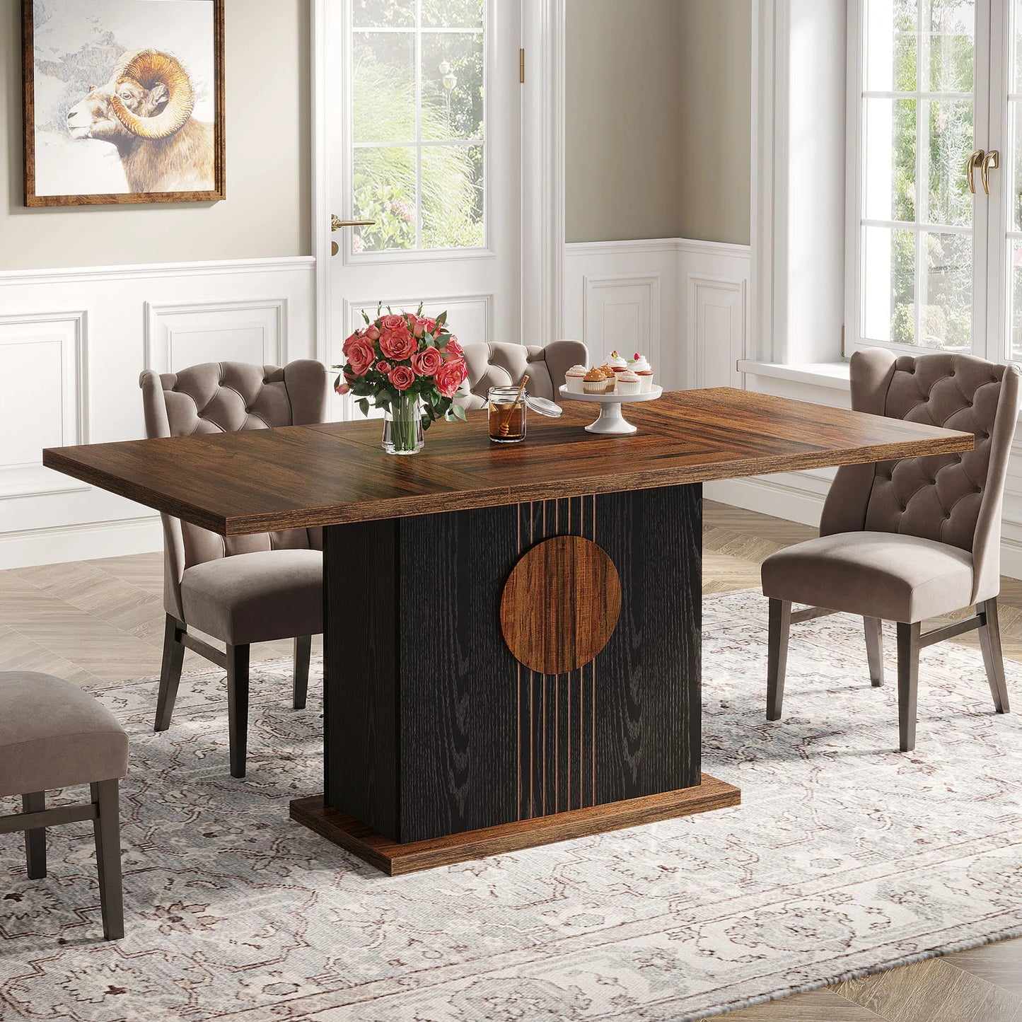 55" Farmhouse Wood Rectangular Dining Table