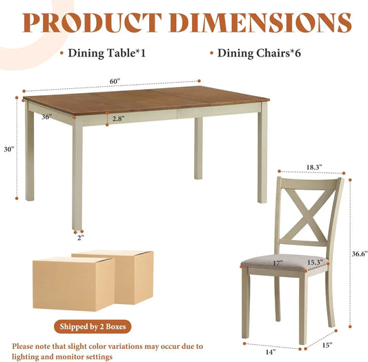 7-Piece Farmhouse Dining Table Set