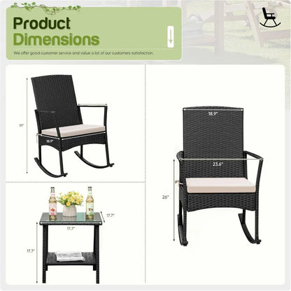 3 Piece Rocking Chair Outdoor PE Rattan Patio Set