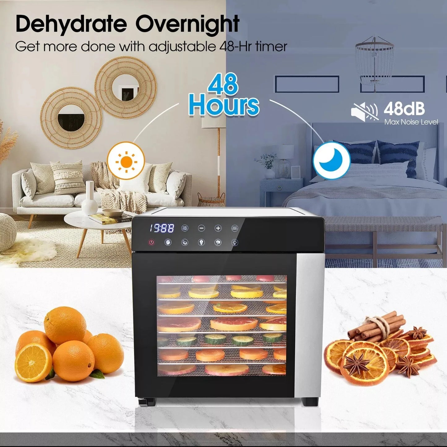 8-Tray Stainless Steel 600W Food Dehydrator