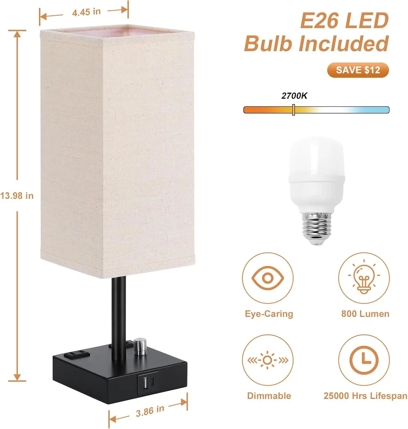 Fully Dimmable Nightstand Lamps Set of 2
