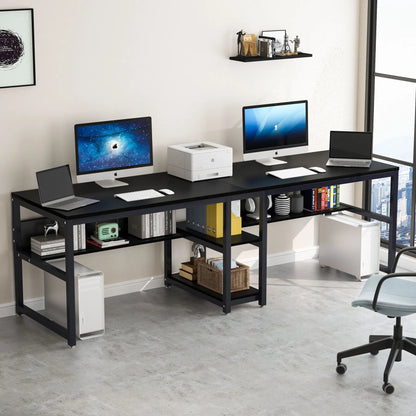 Two Person Desk with Bookshelf