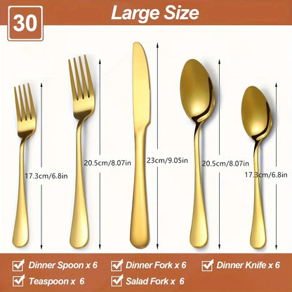 30/60-Piece Luxury Golden Flatware Set