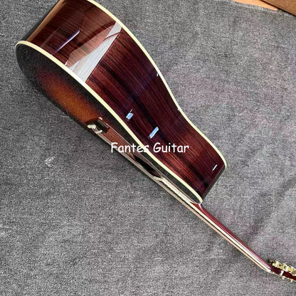 Custom Sunburst 41 Inch J-45s Herringbone Binding Acoustic Guitar Solid Spruce Top SOLID Back Side