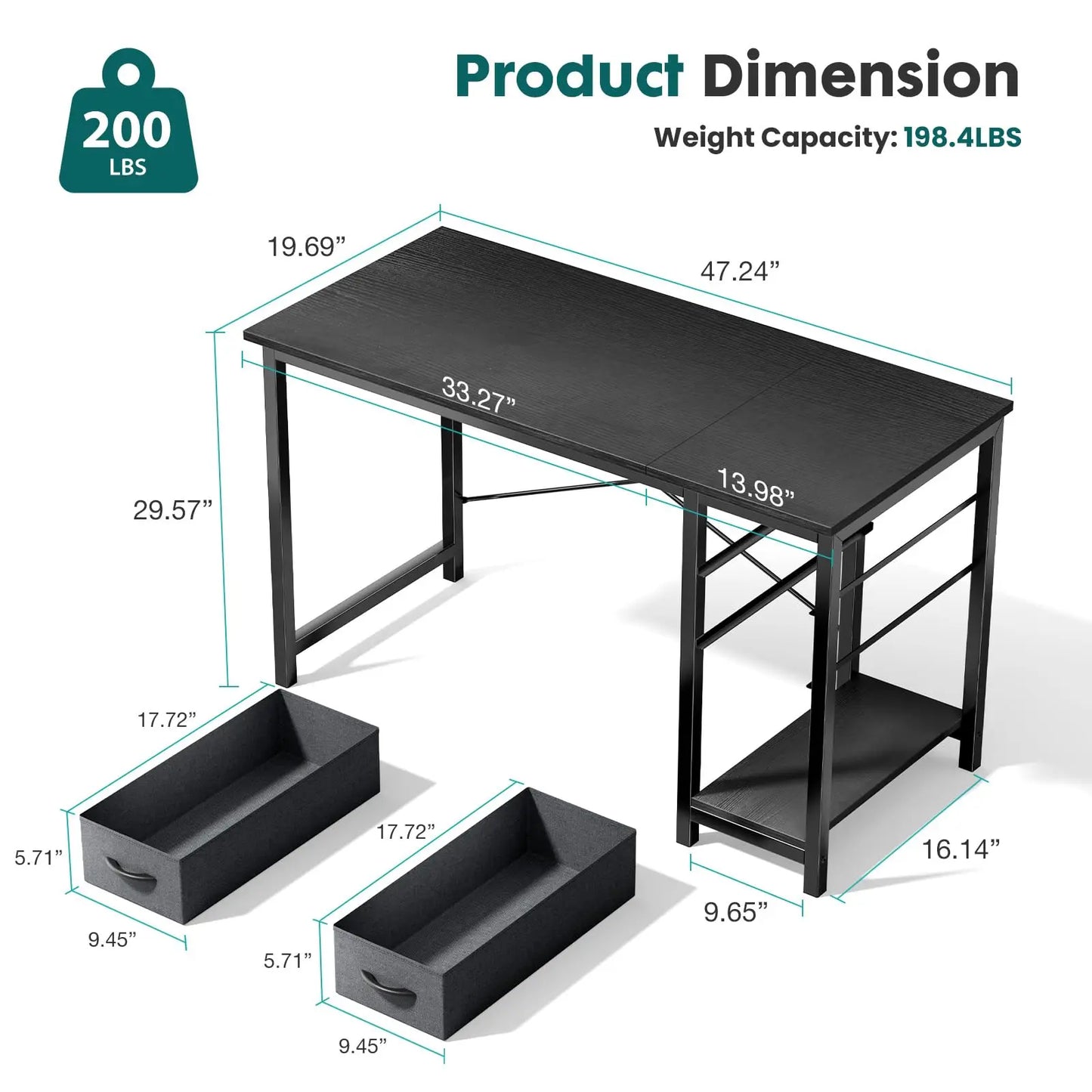 47IN Computer Desk with 2 Drawers