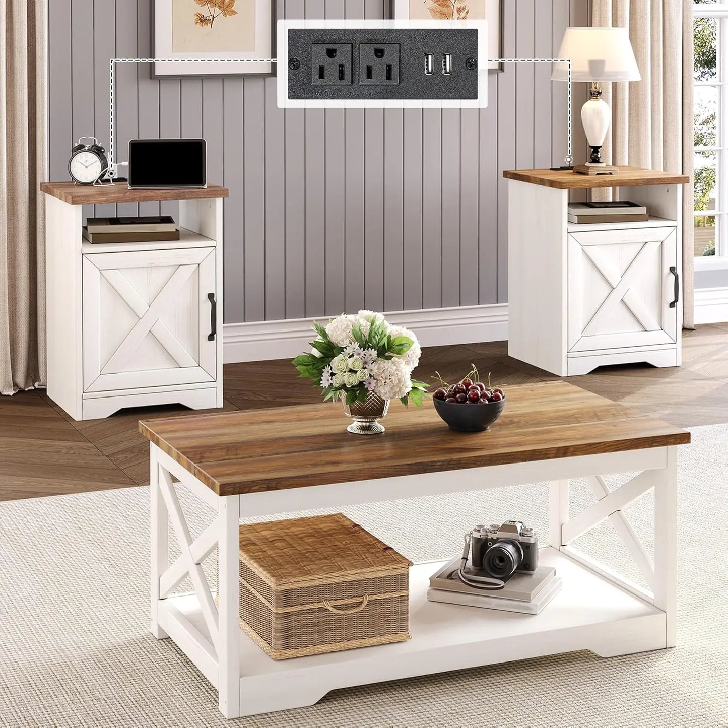 3-Piece Farmhouse Living Room Table Set