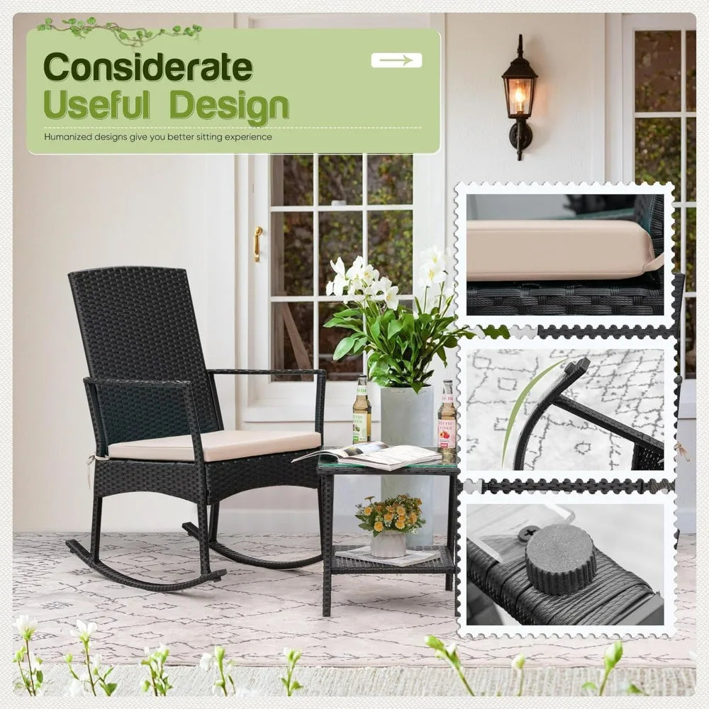 3 Piece Rocking Chair Outdoor PE Rattan Patio Set