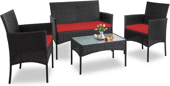 4 Piece Outdoor Wicker Patio Furniture Set