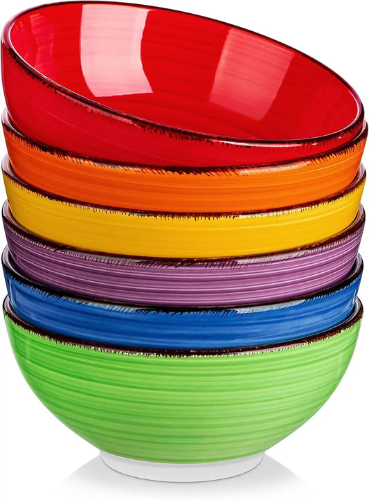 Set Of 6 Colorful Ceramic Soup Bowls