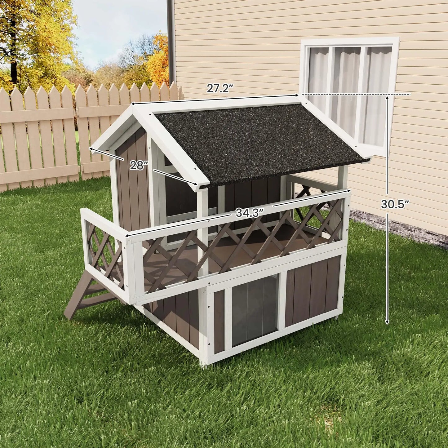 Weatherproof 2-Story Outdoor Cat House With Balcony