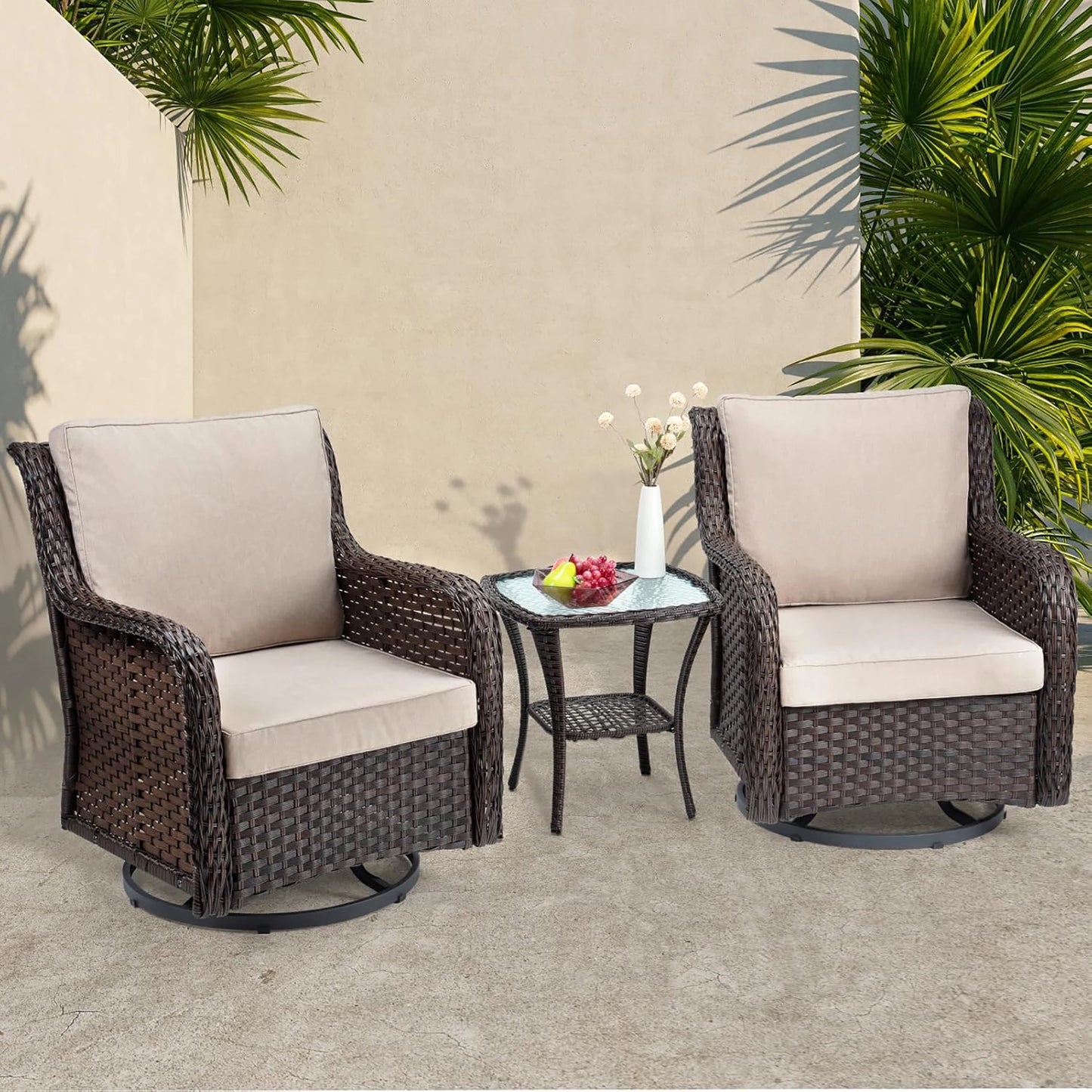 3-Piece Wicker Swivel Rocker Patio Set