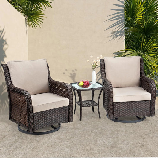 3-Piece Wicker Swivel Rocker Patio Set