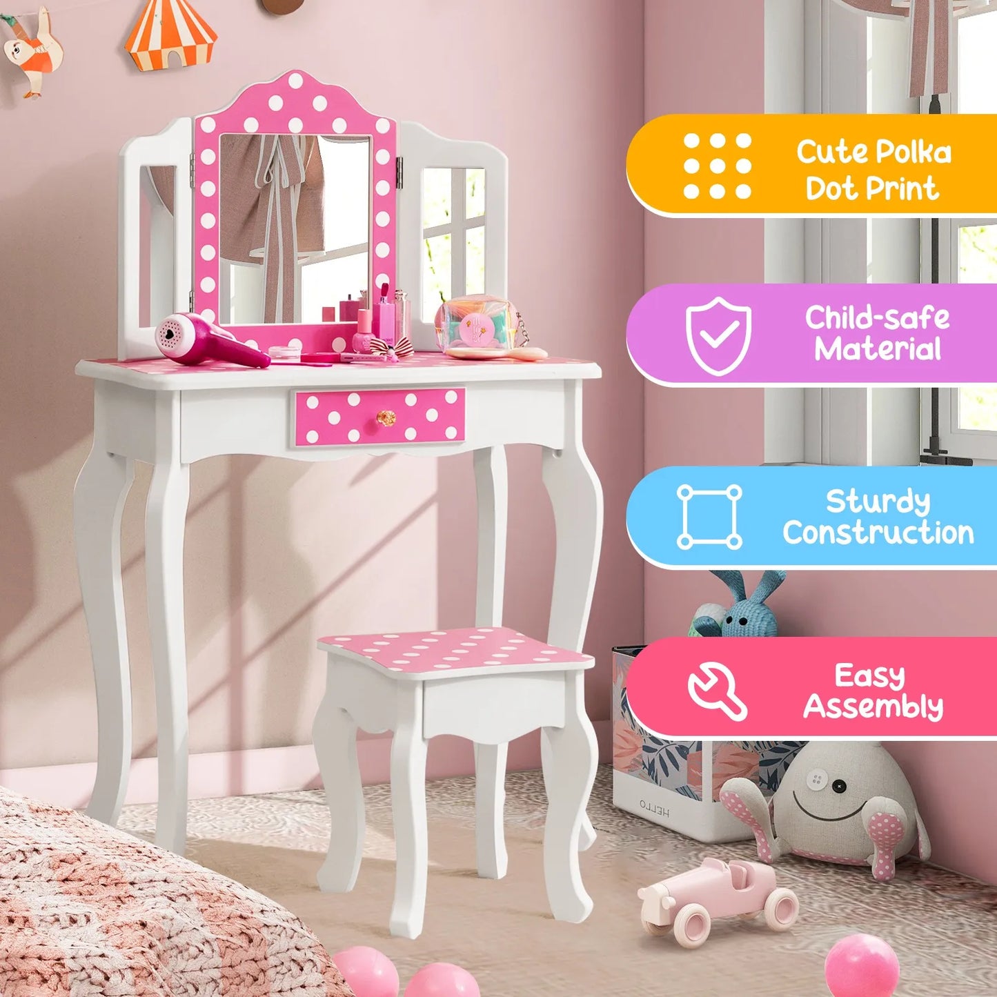 Kids Vanity Table & Stool Set