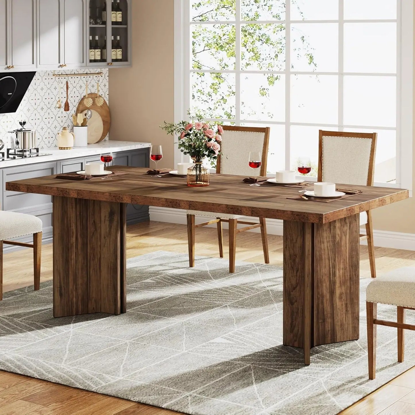 63-inch Farmhouse  Solid Wood Dining Table for 4-6