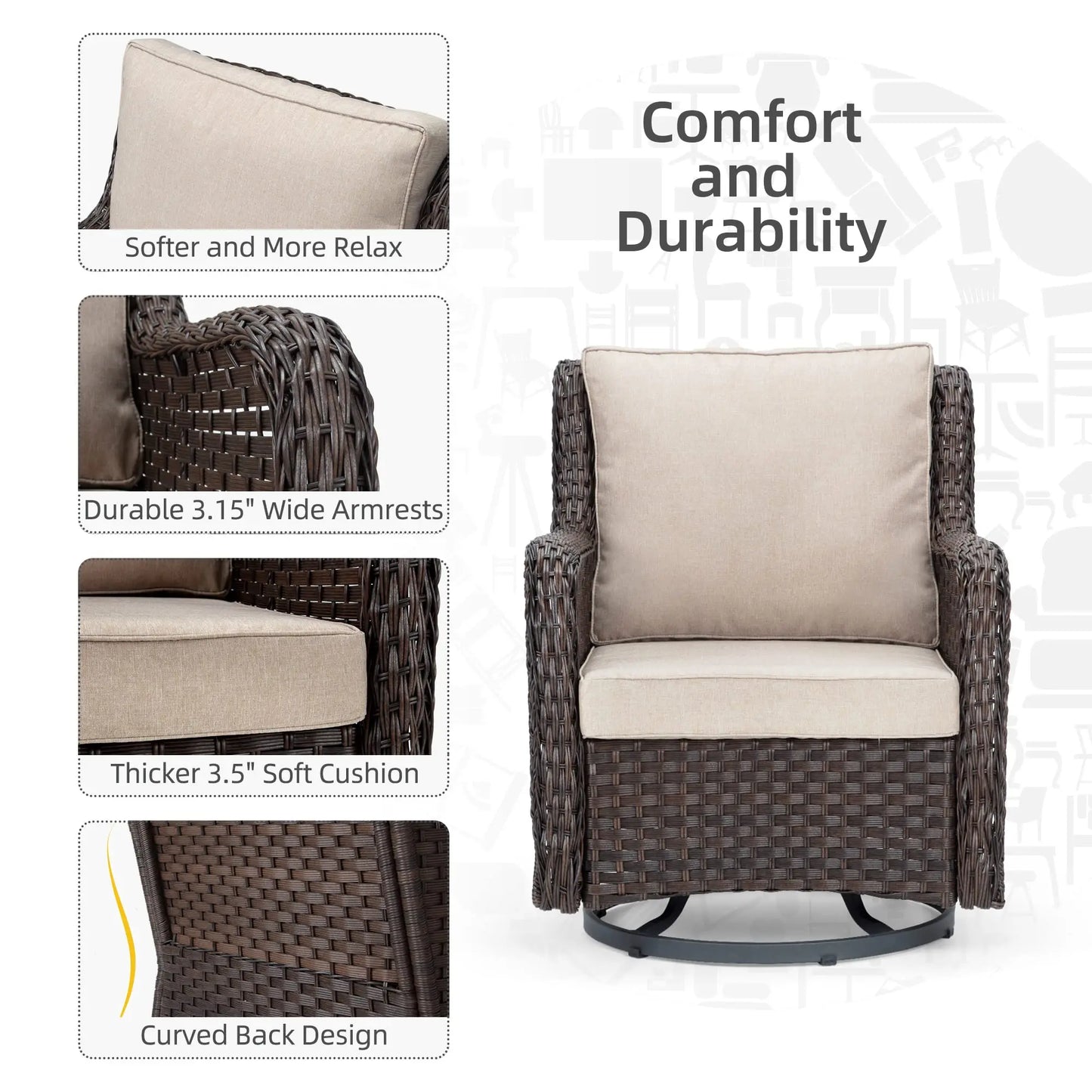 3-Piece Wicker Swivel Rocker Patio Set