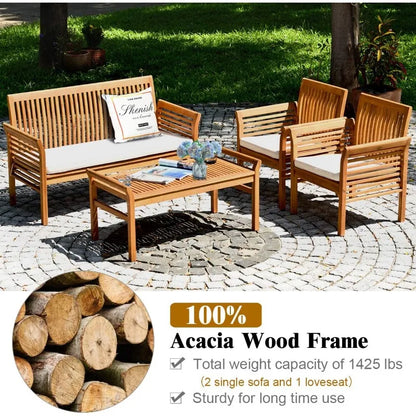 4 Piece Outdoor Acacia Wood Sofa Set