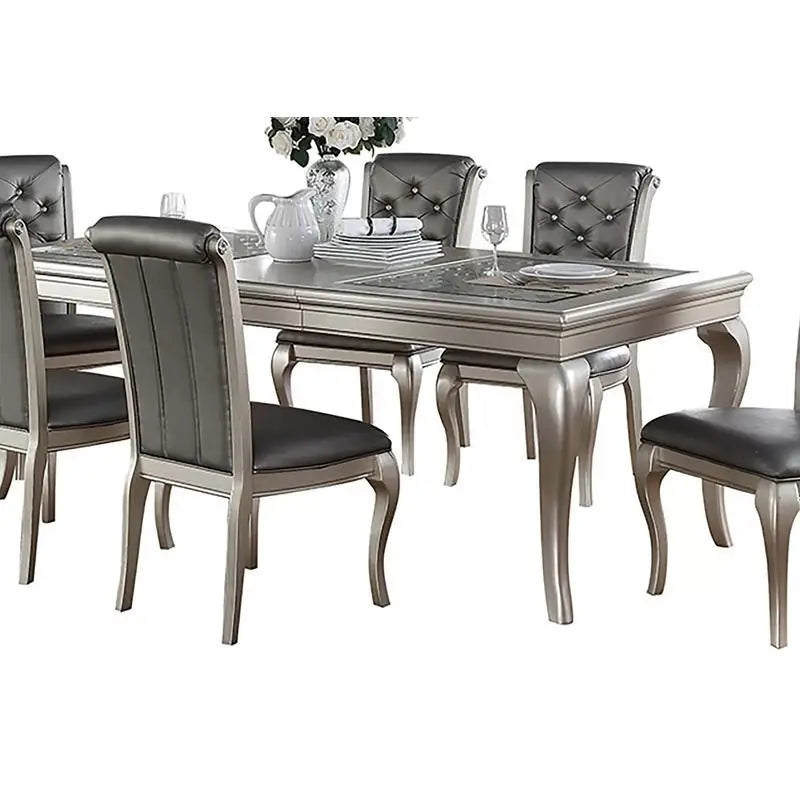 7pc Glass Dining Table Set Tufted Side Chairs