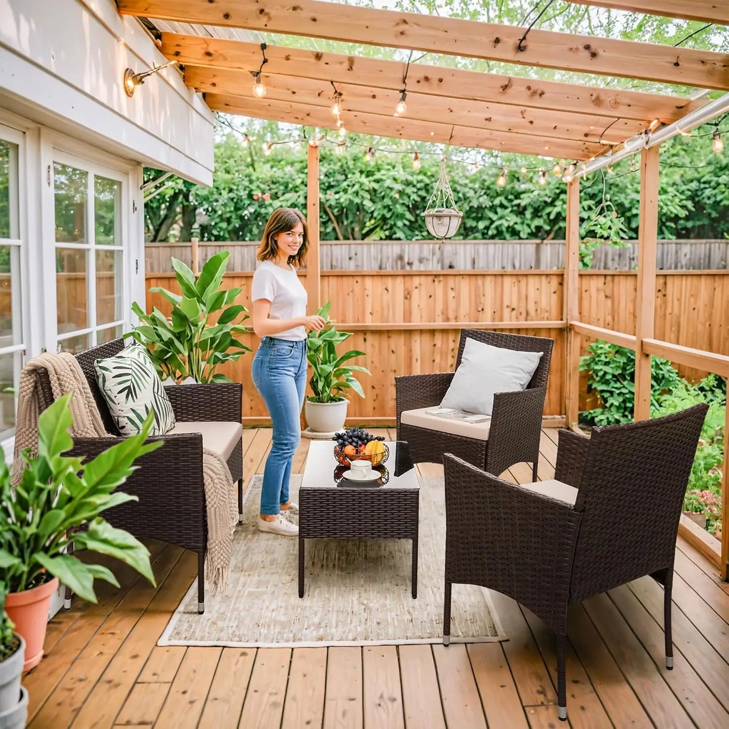 4 Pieces Rattan Outdoor Patio Furniture Set