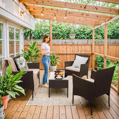 4 Pieces Rattan Outdoor Patio Furniture Set