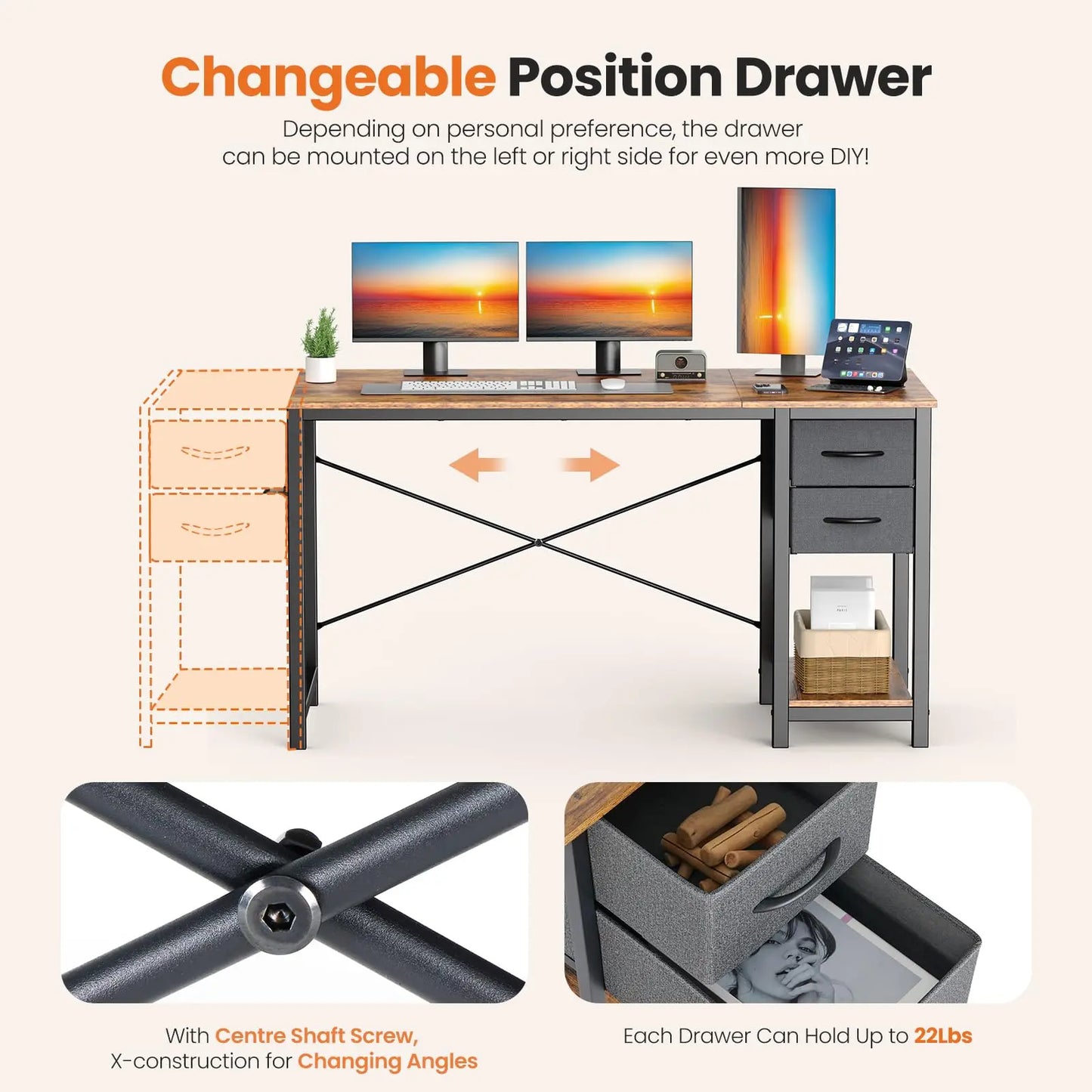 47IN Computer Desk with 2 Drawers