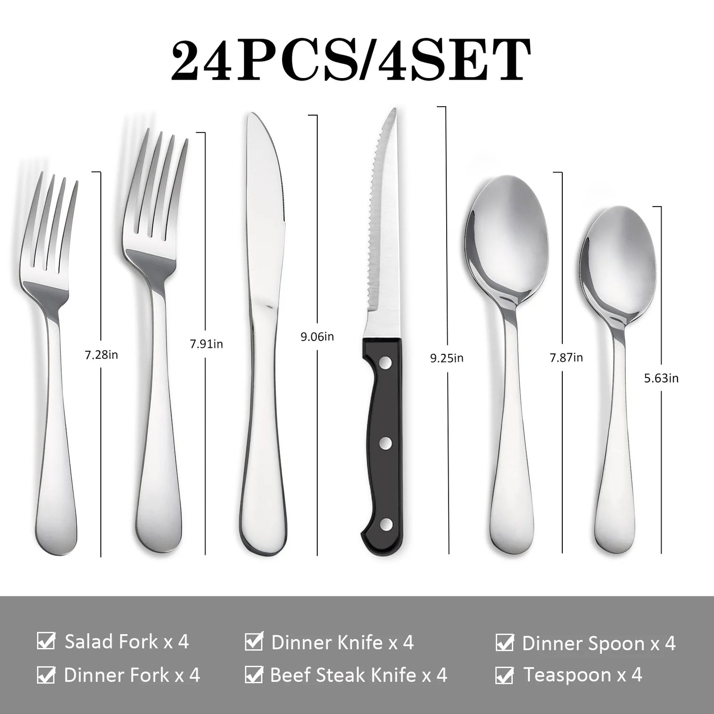 24 pcs Flatwar‌e Stainless Steel Tableware Set