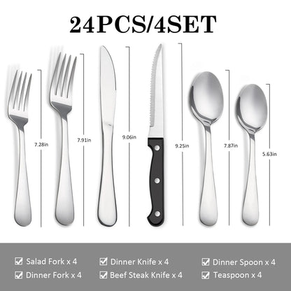 24 pcs Flatwar‌e Stainless Steel Tableware Set