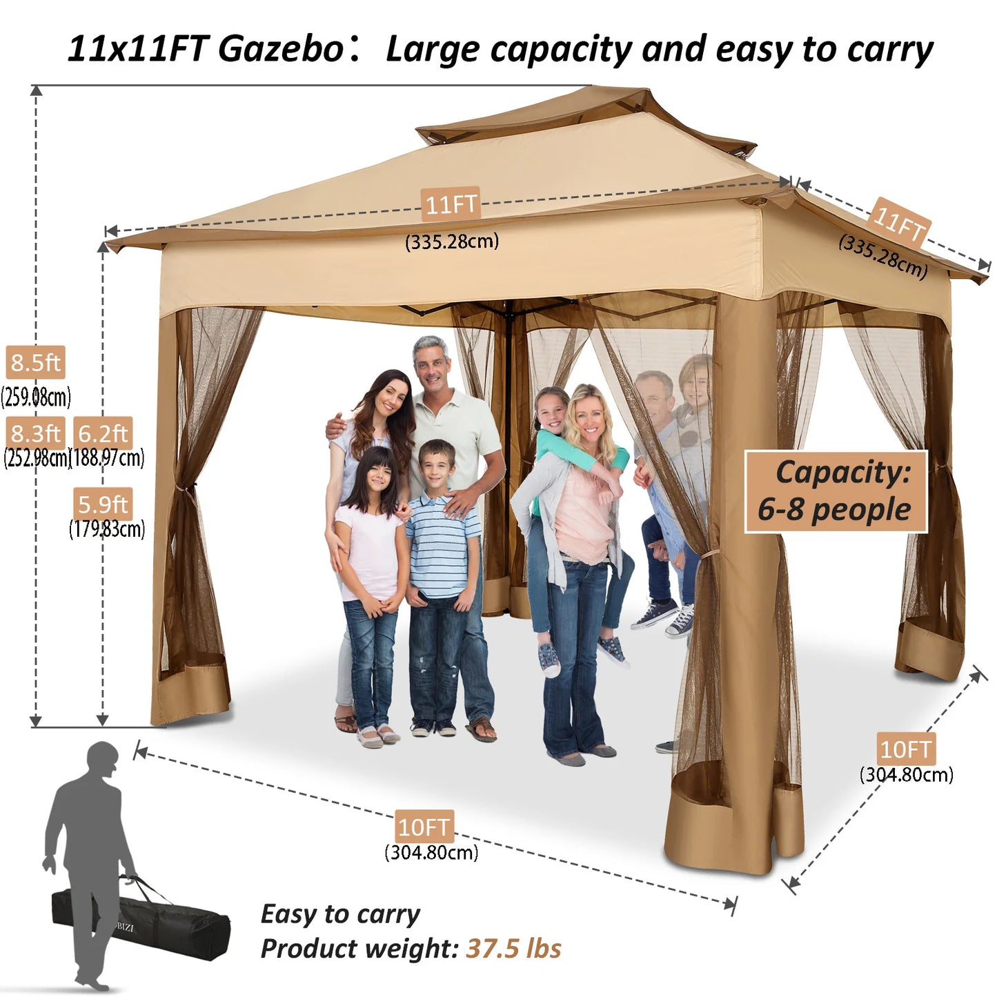 11x11 Pop Up Gazebo One-Push Canopy Tent