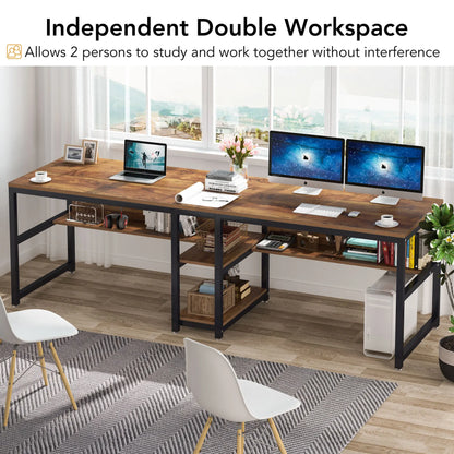 Two Person Desk with Bookshelf