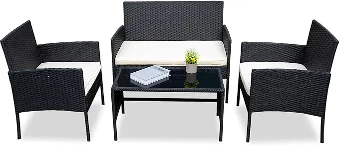 4 Piece Outdoor Wicker Patio Furniture Set