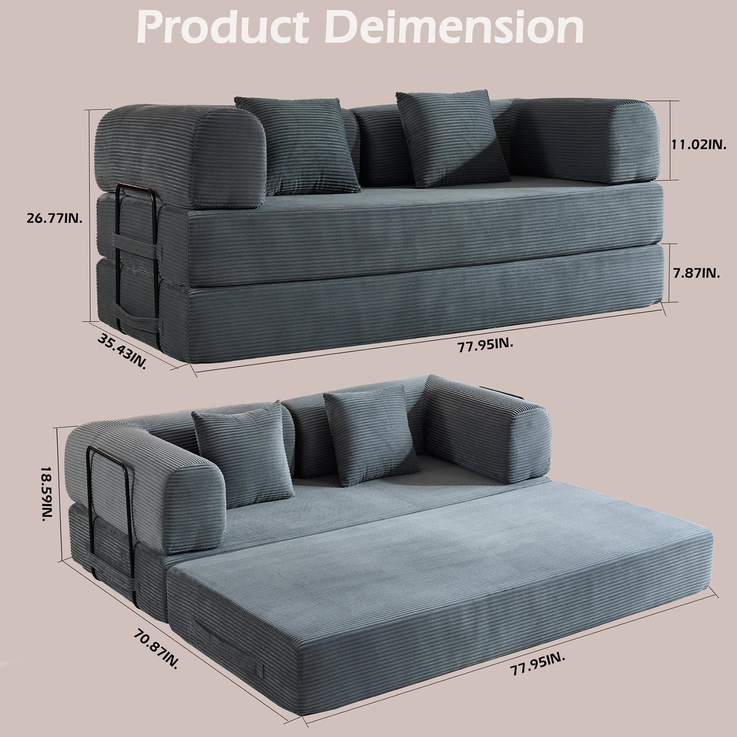 79" Folding Convertible Sofa Bed