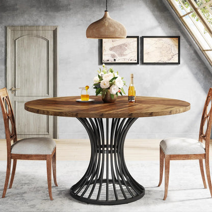 TFarmhouse Round Dining Table for 4-6 People, 47-Inch