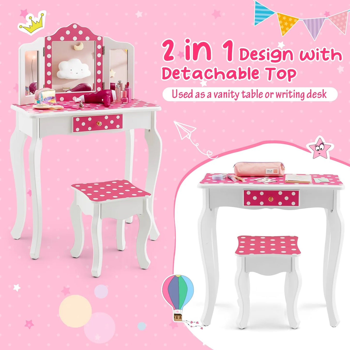 Kids Vanity Table & Stool Set