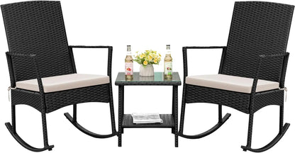 3 Piece Rocking Chair Outdoor PE Rattan Patio Set